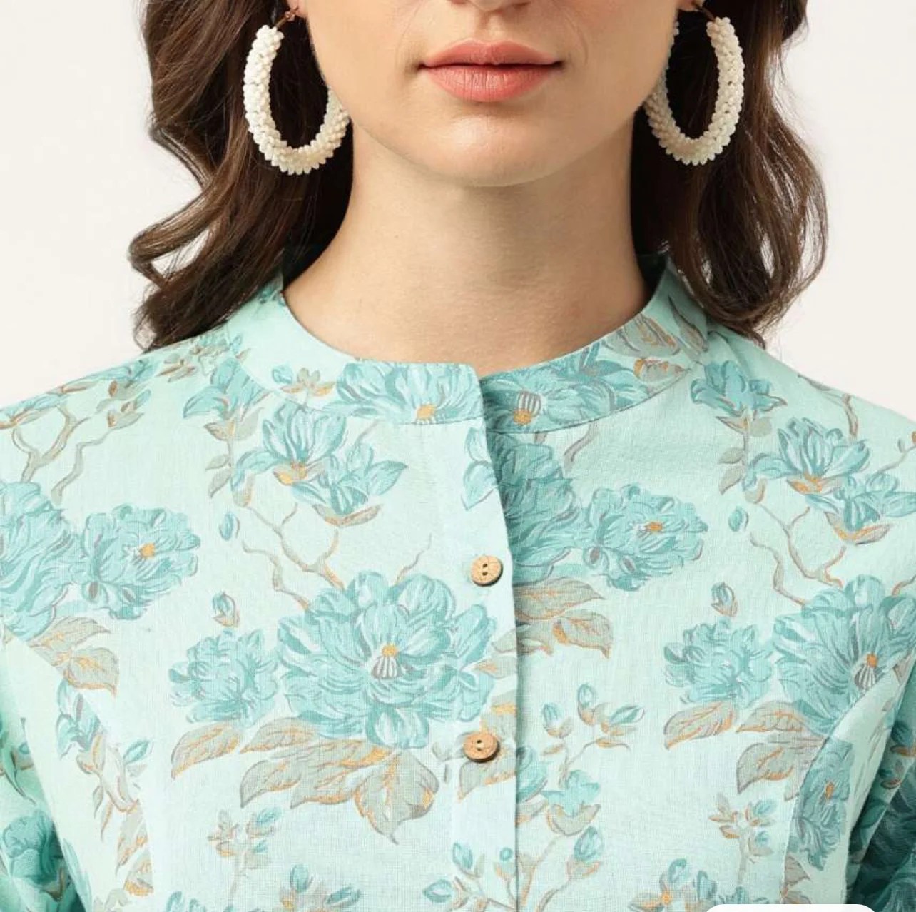 Sea green and brown A-Line Cotton Kurta