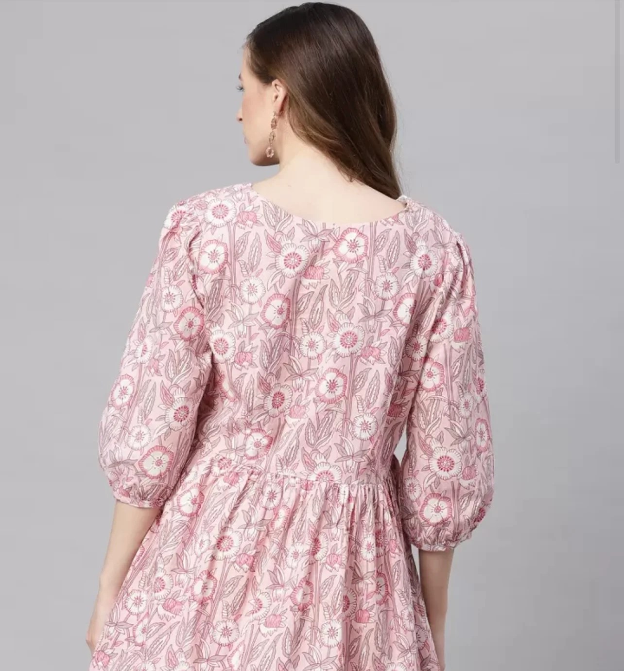 Women Pink & White Floral Print Pure Cotton Peplum Top