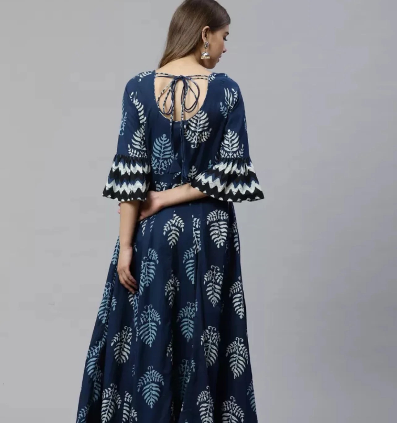 Women Blue & White Printed Anarkali Kurta