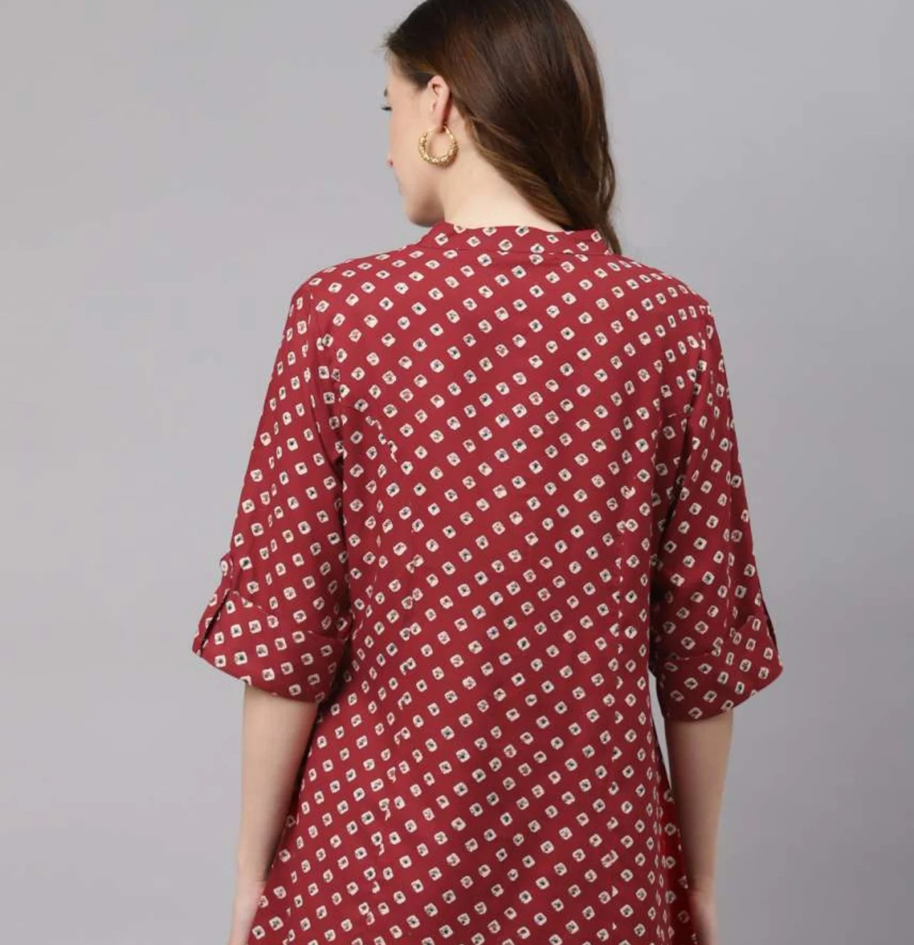 Maroon and white regular shirt style top
