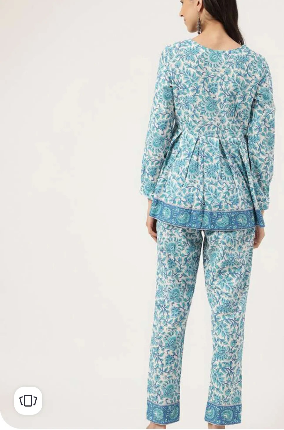 White and turquoise blue printed trousers