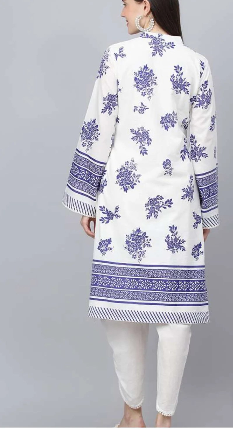 White printed Kurta with Dhoti Pants