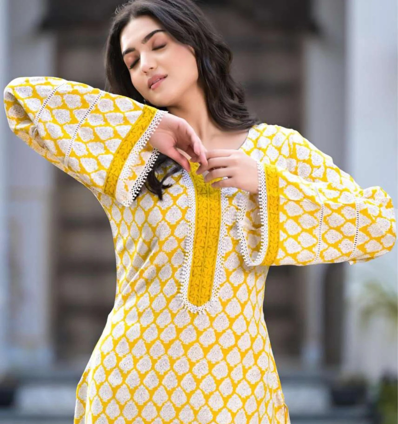 Yellow printed Kurta with salwar
