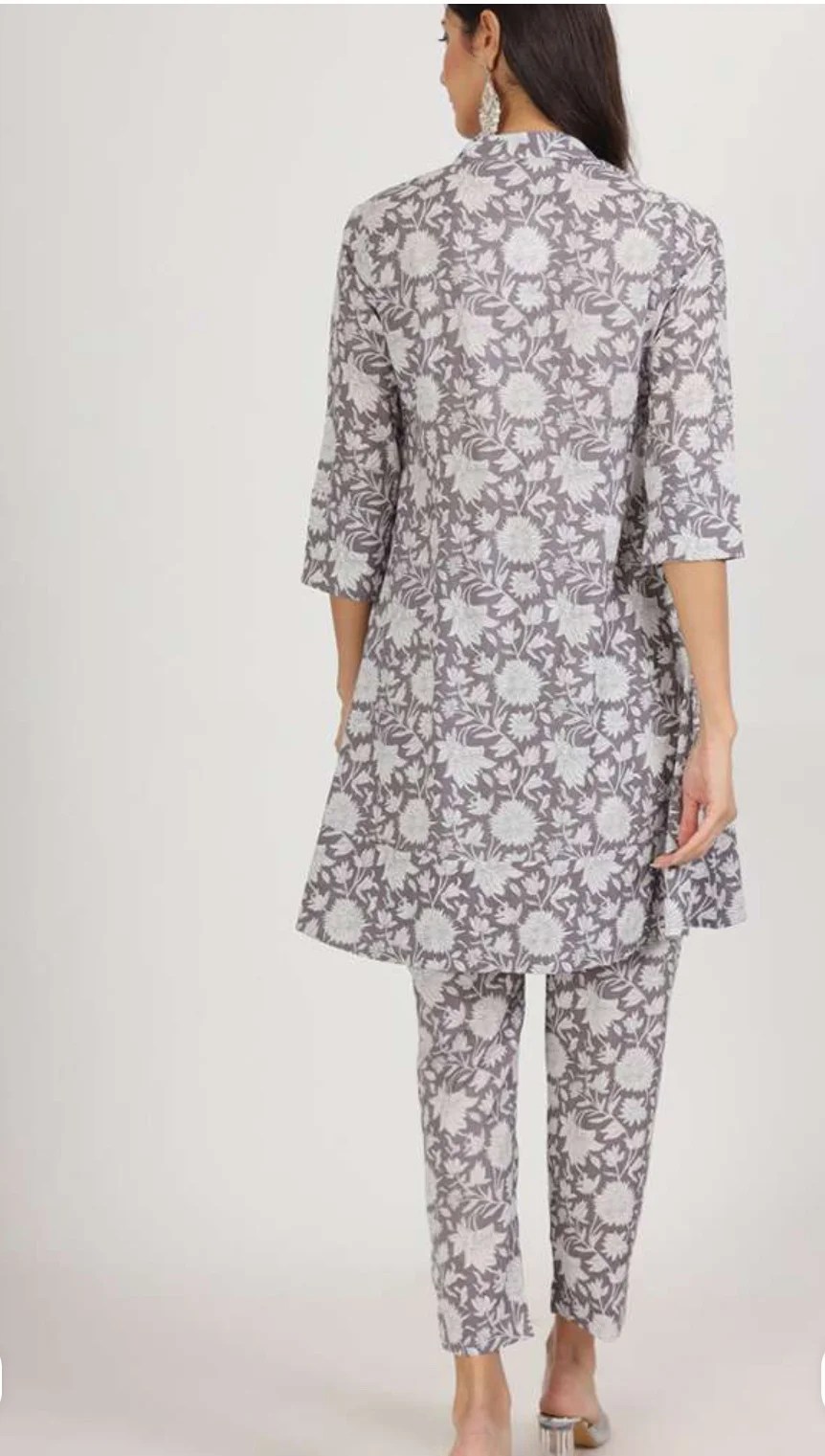 Grey printed Kurta with Trousers