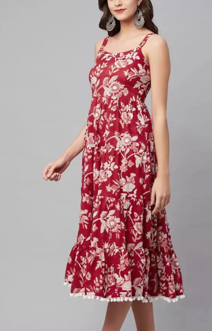 Red and white floral print fit & flare dress