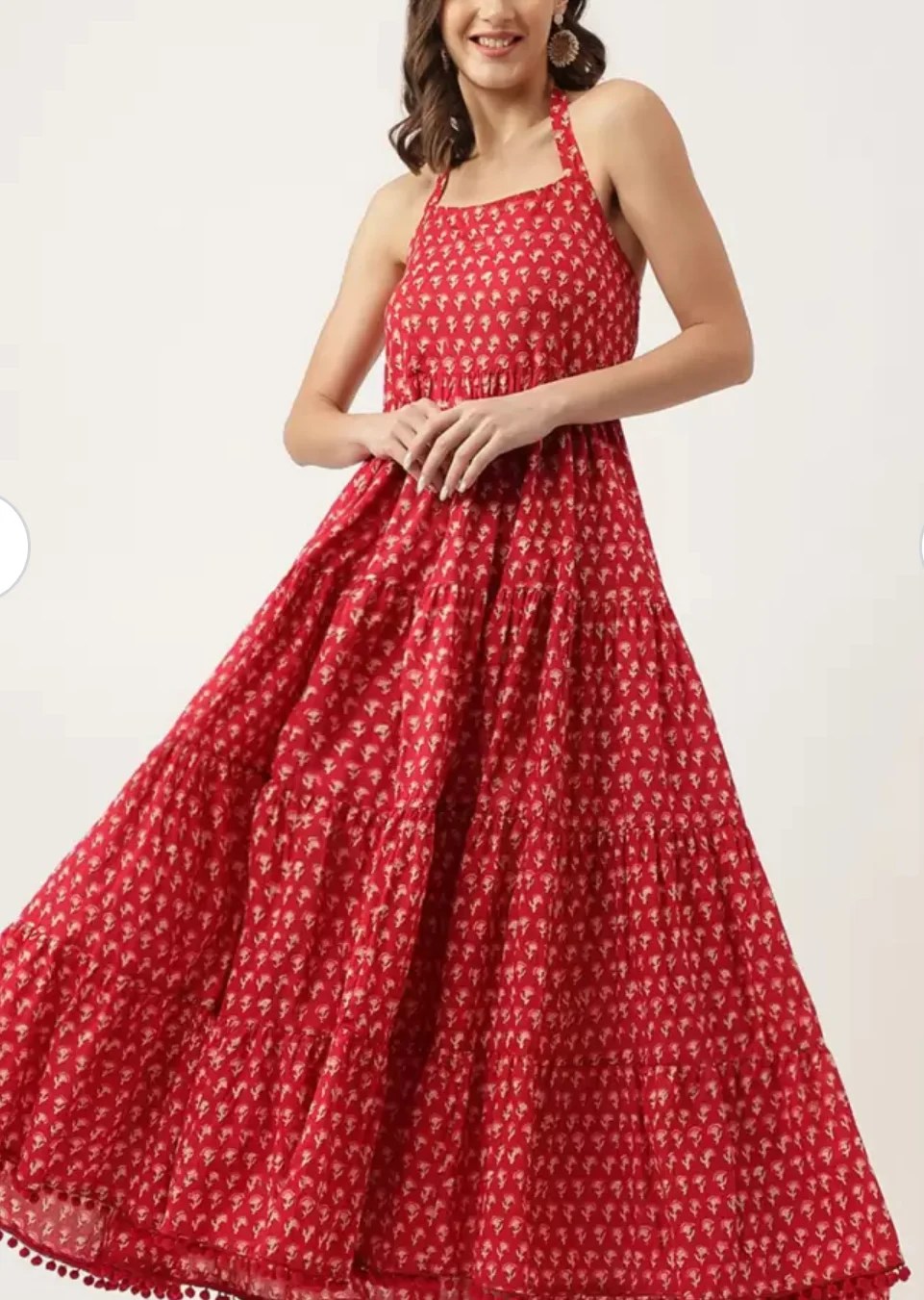 Maroon & beige floral printed maxi dress