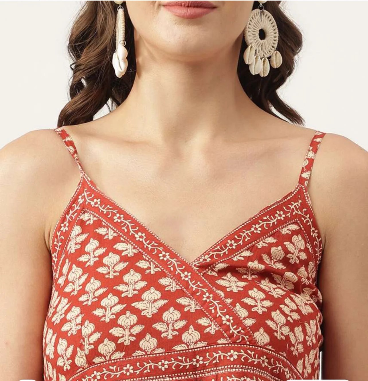 Maroon & beige ethnic motifs printed fit & flare dress