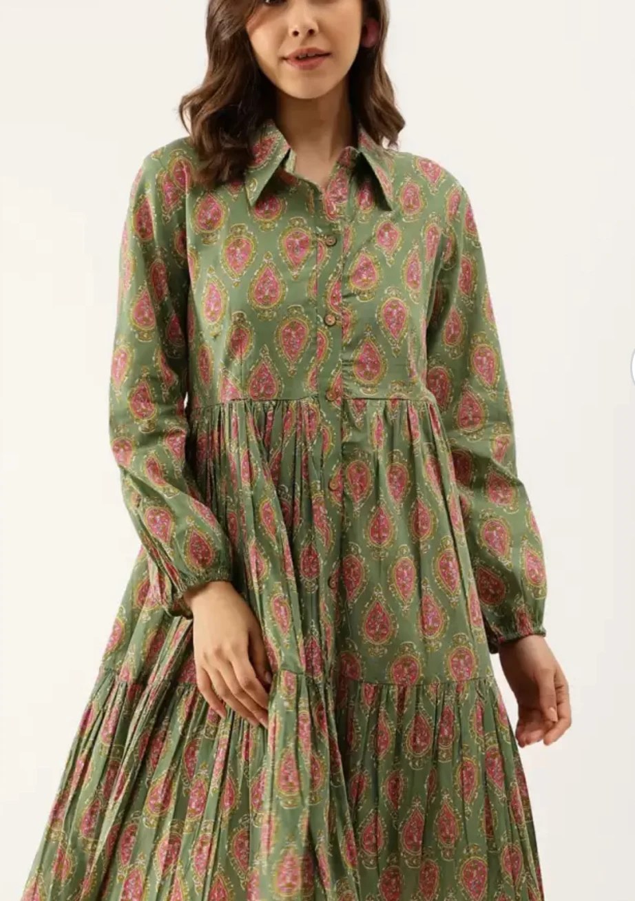 Ethnic motif print shirt dress