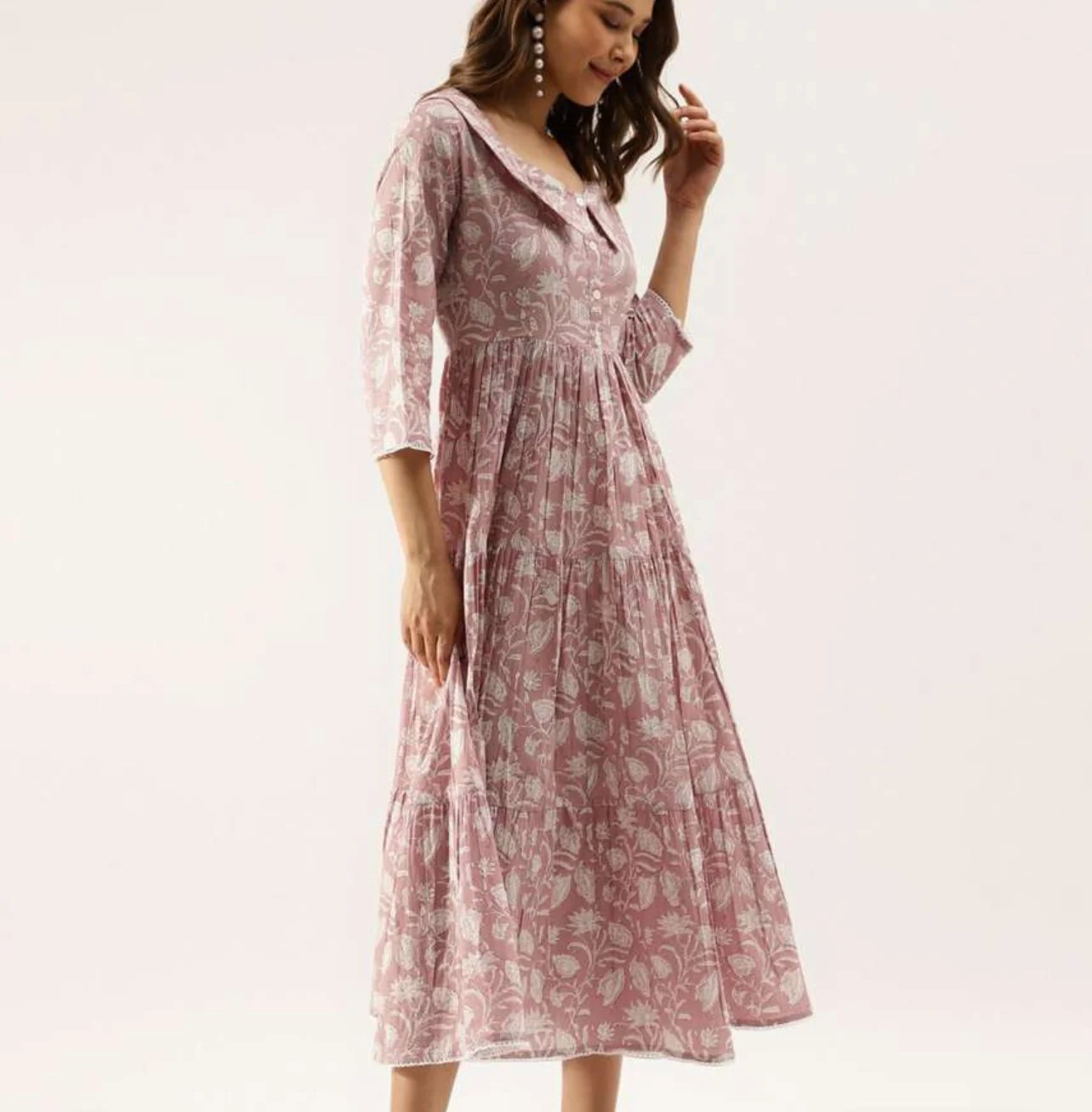 Lavender, white floral print fit & flare dress