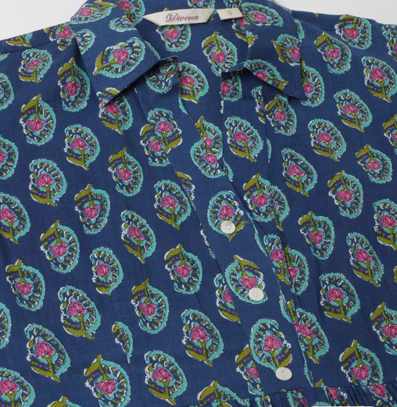 Blue, pink & green floral printed a-line dress