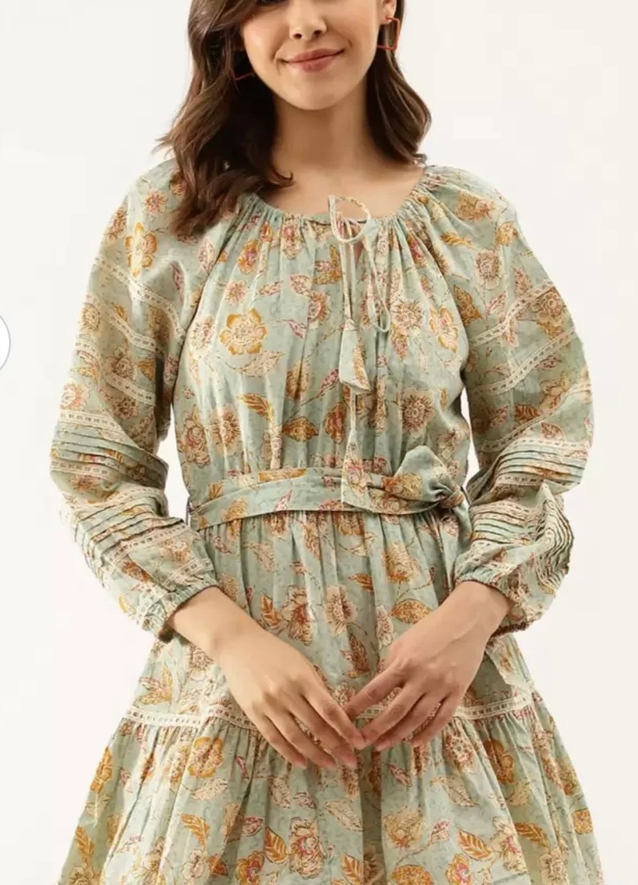 Blue floral print fit & flare dress