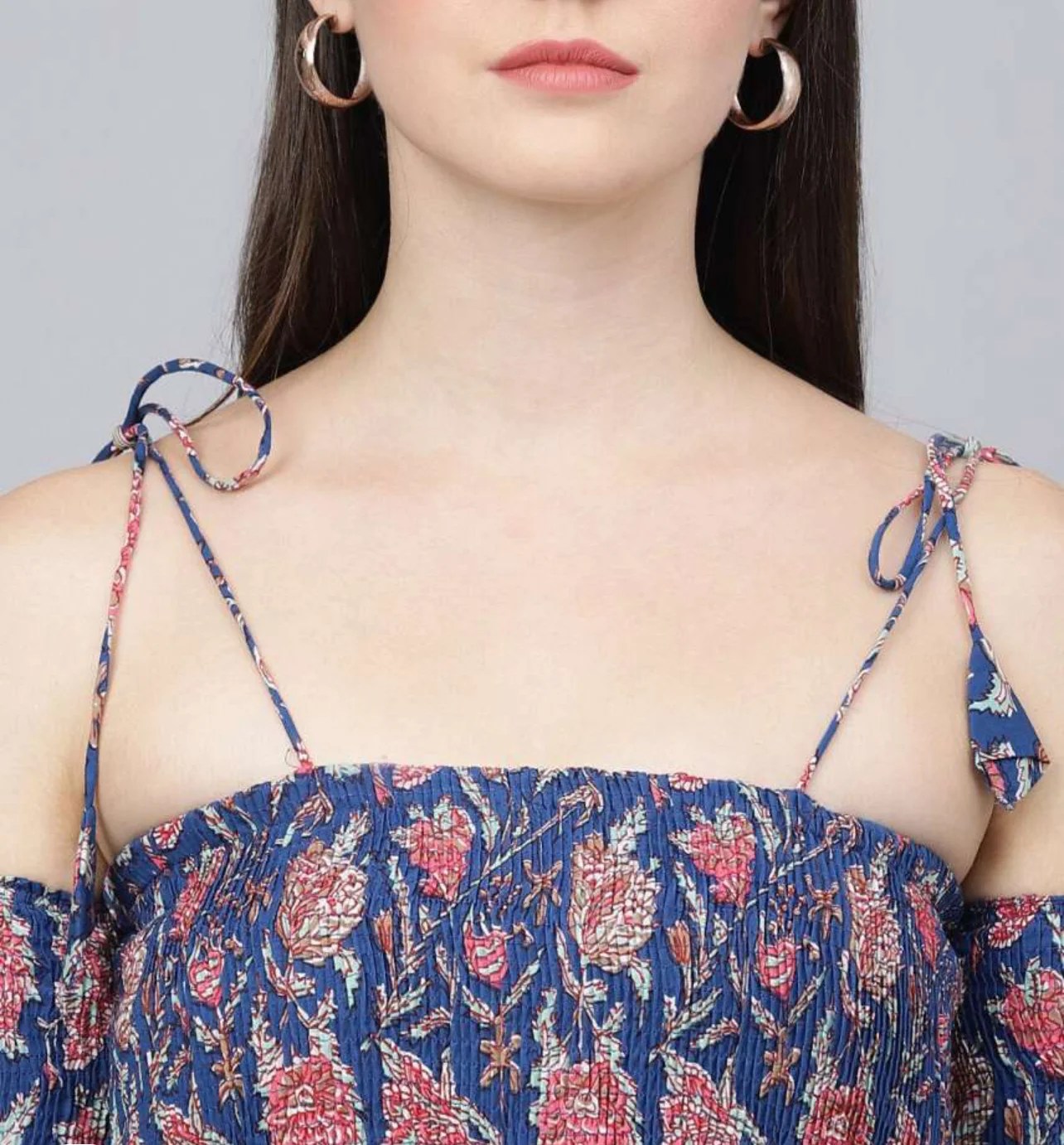 Navy blue floral print fit & flare dress