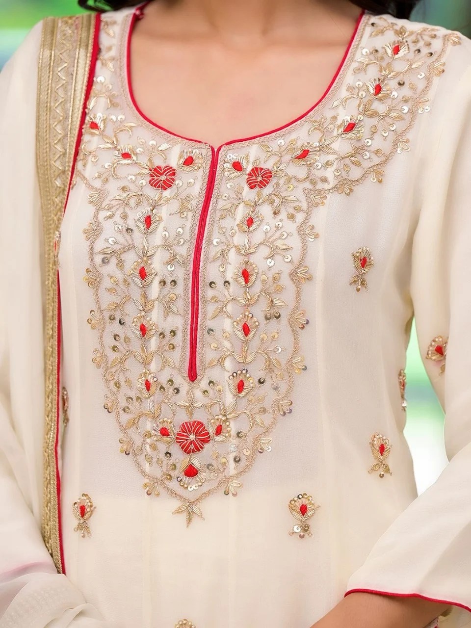 Off white embroidered Kurta with Trousers with dupatta