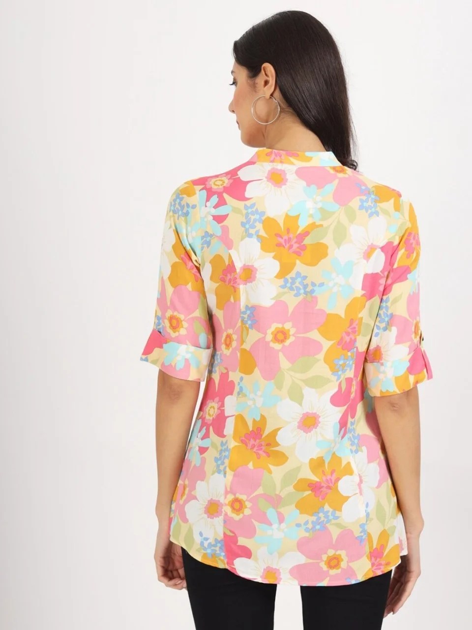 Grey & pink A- line shirt style top
