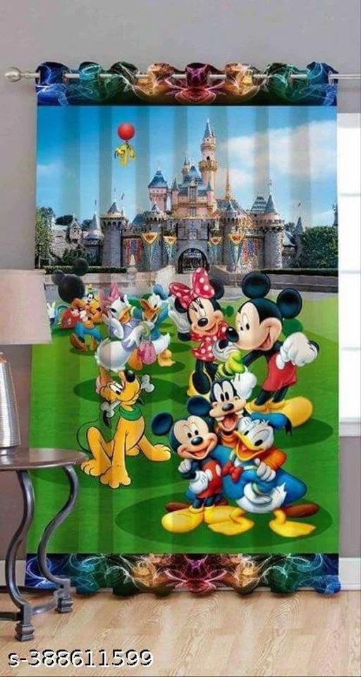 Kids Room Curtains Cartoon Colors Design Long Set of 1 Pc