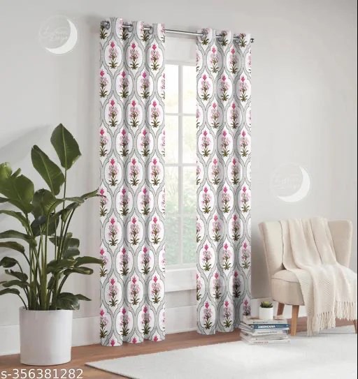 Pink and White  Block Print Curtain