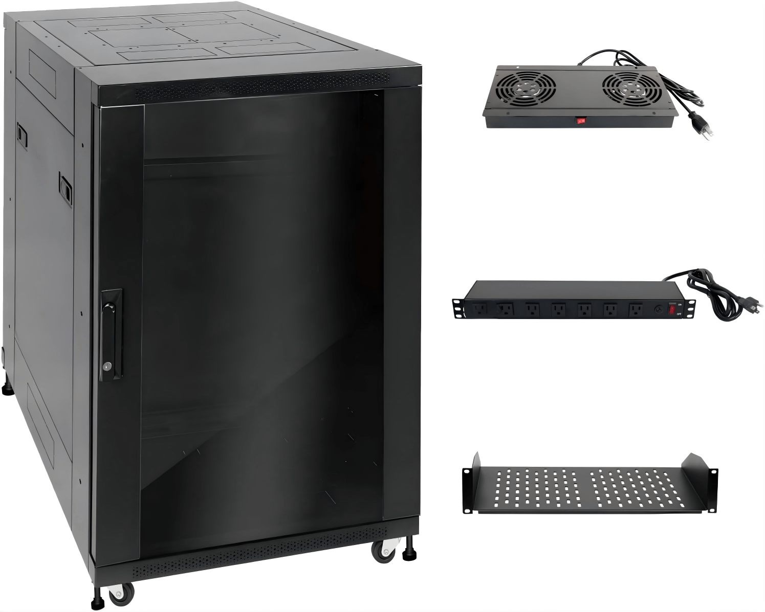 18U, 23.6 Inch / 31.5 Inch Depth, Network Cabinet AV Rack Black Equipment Rack Enclosure with Casters/Locking Doors