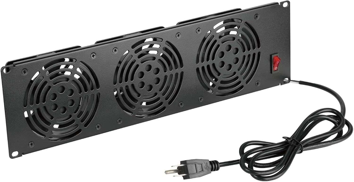 3U Rack Mount Fan Panel, 3 Fans Cabinet Cooling Fans, 19in 6ft Cord Server Cooling System for Audio Rack and AV Cabinet
