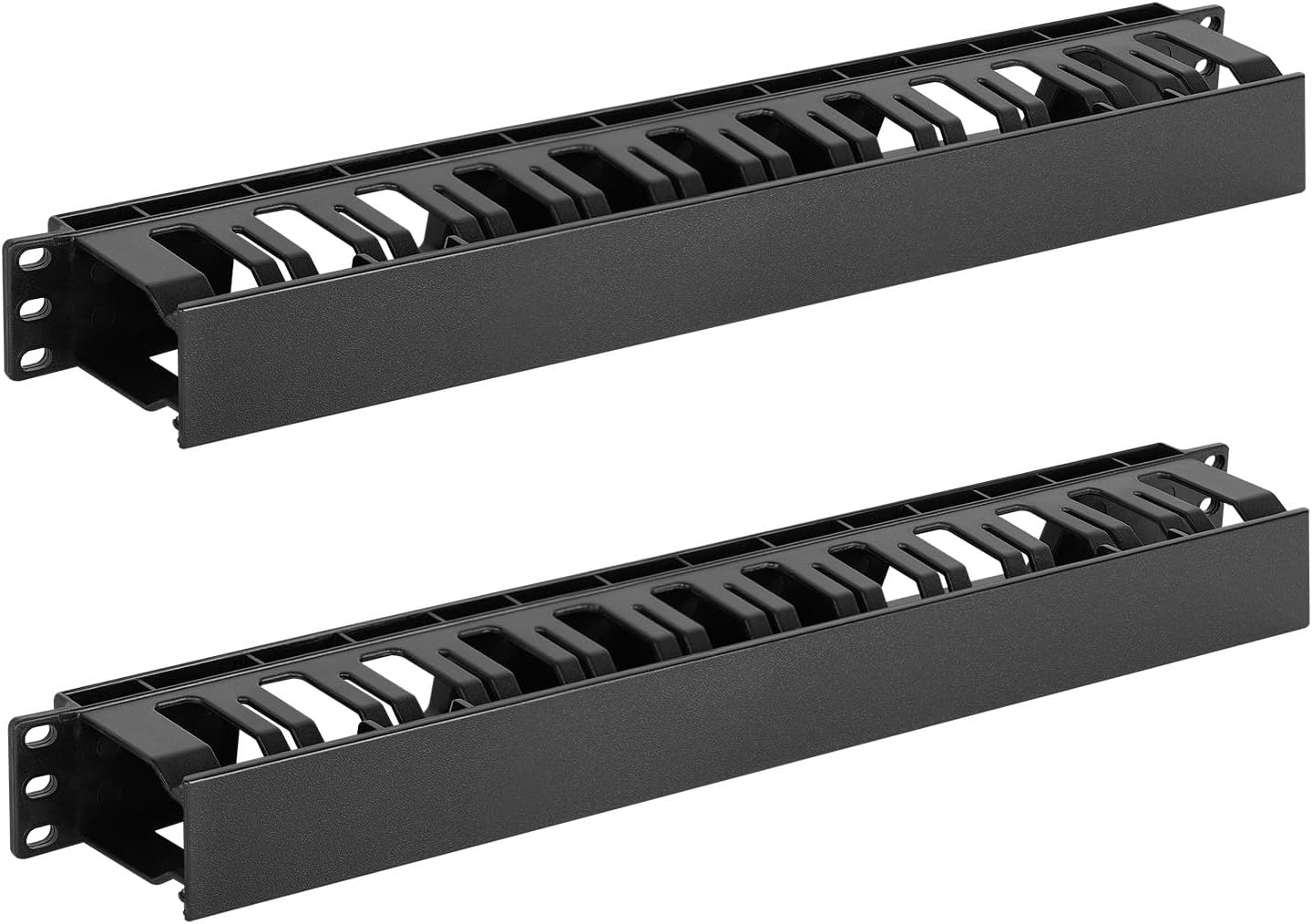 1U Server Rack Horizontal Cable Management with Cover,2.6“ Depth Plastic Cable Manager,Rack Mount 12 Slots Wire Duct Organizer,for 19 inch AV/IT/Data/Audio and Network Cabinet