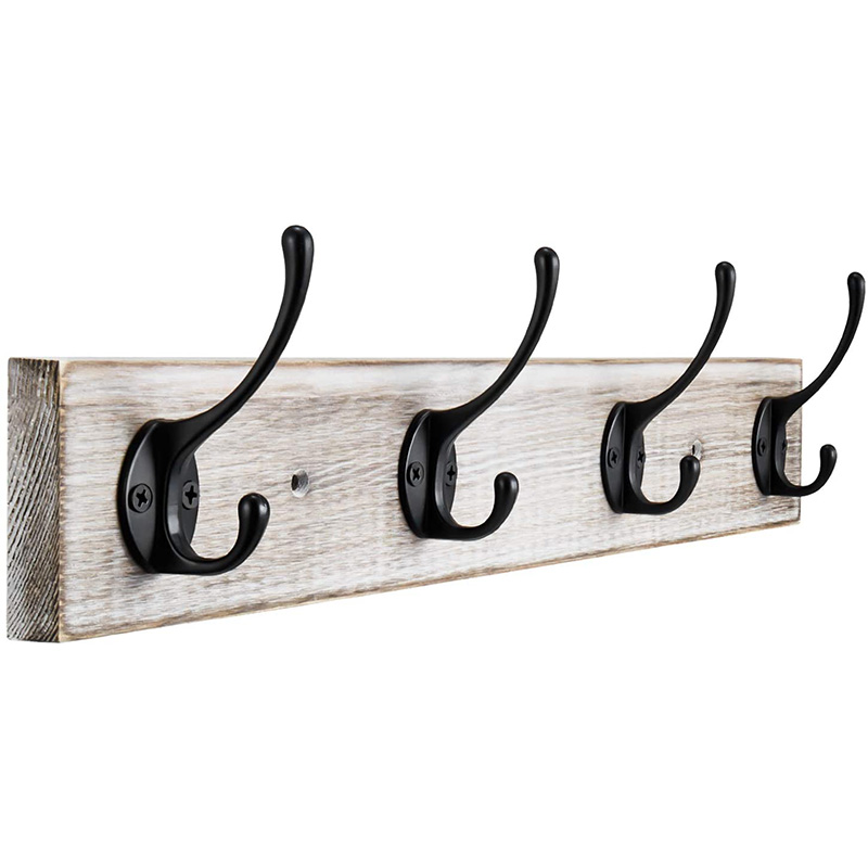 Coat hooks, cloth hanging hooks, black powder coated, 4 peice pack, single type coat hanger