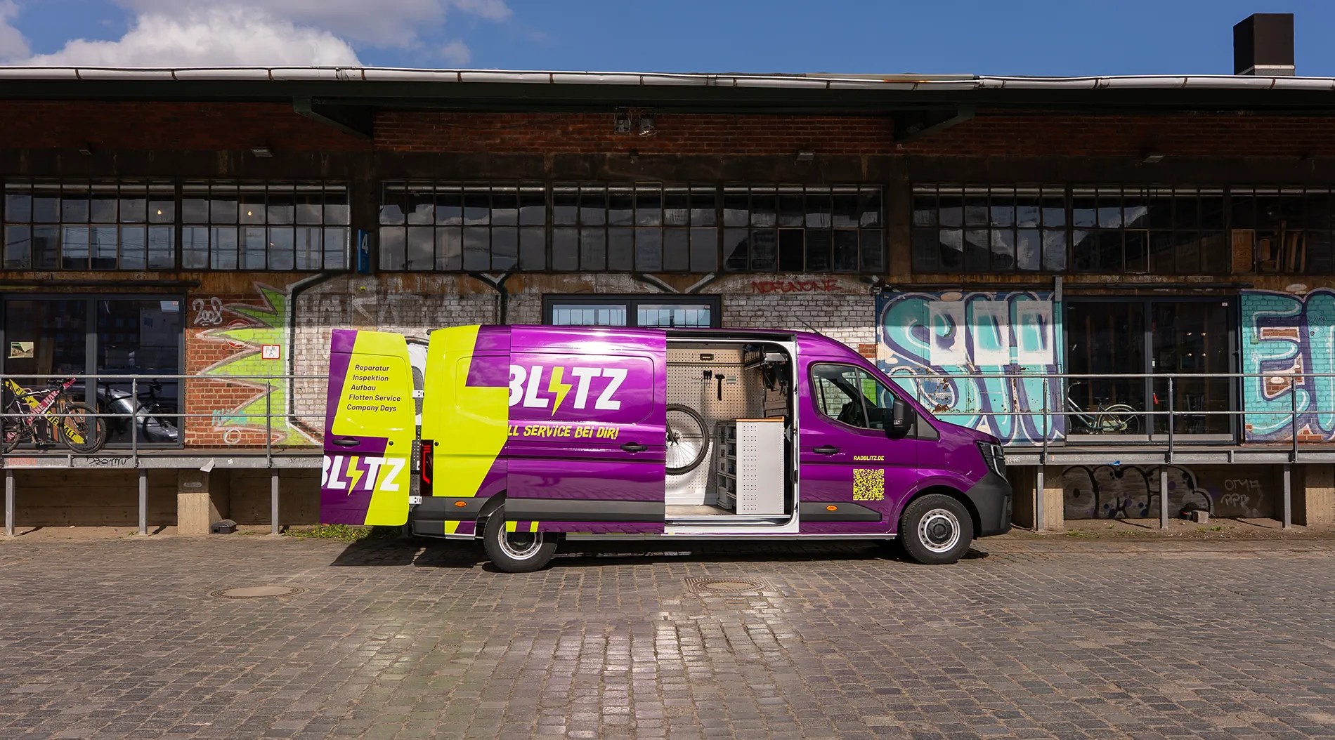 Mobiler Radblitz Service-Transporter für E-Bike und Lastenrad Reparaturen in Hamburg-Oberhafen