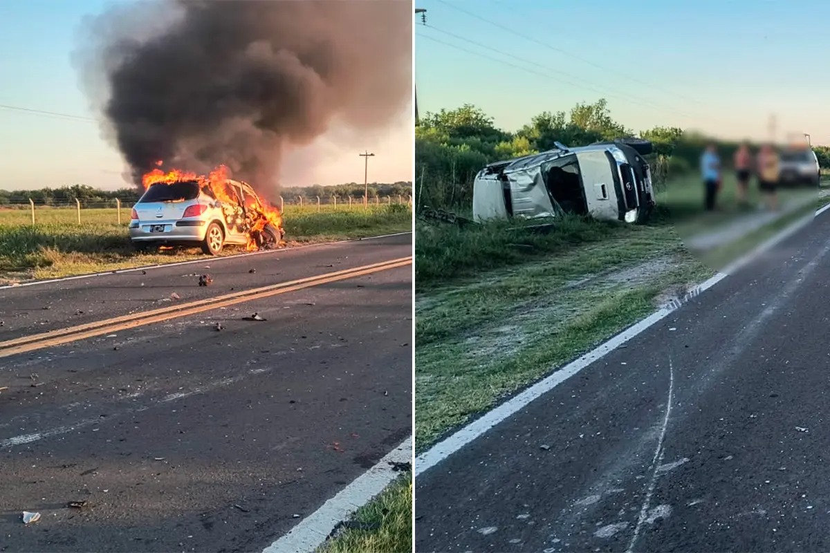 Una camioneta chocó contra un auto que se incendió tras el impacto en Ruta 12