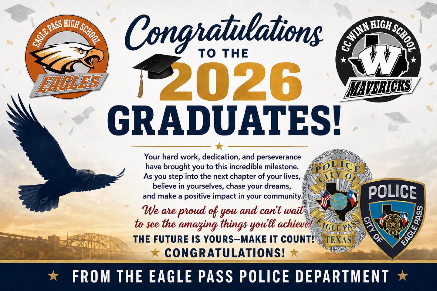 Departamento de Policía de Eagle Pass felicita a graduados de la generación 2026