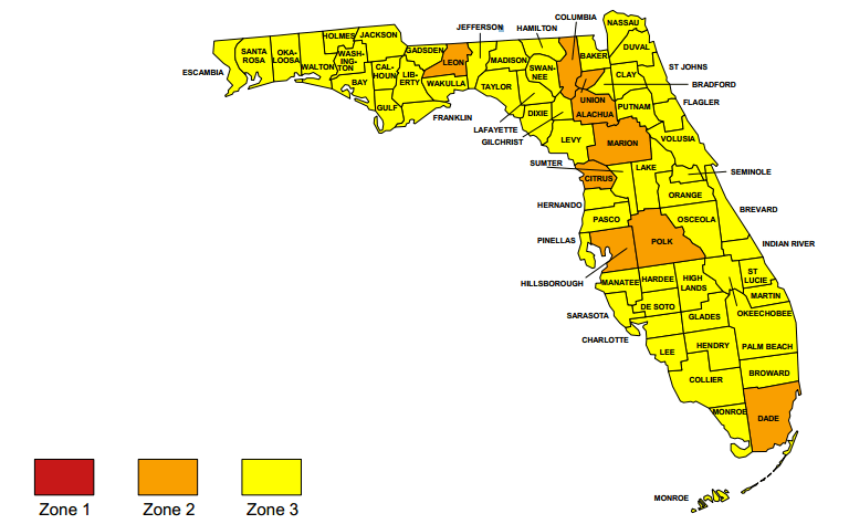 Florida Radon Zone Map Florida Radon Levels EPA Map 
