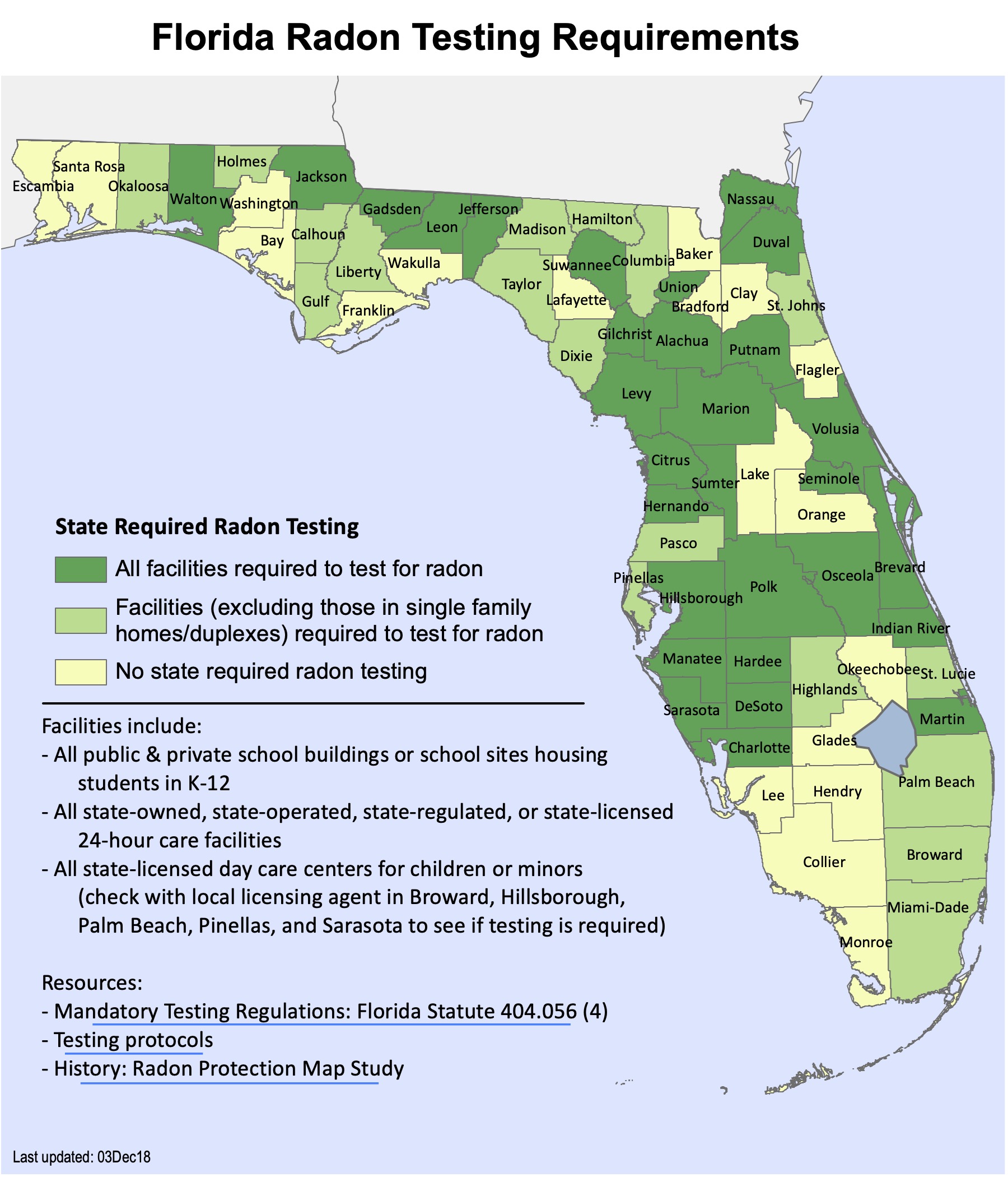 Mapa Del Rad N En Florida Mandatory Radon Map Florida 