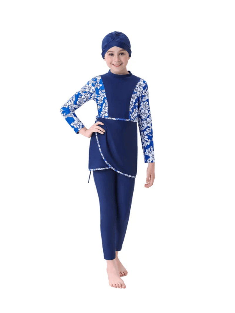 Burkini enfant - Bleu fleurette