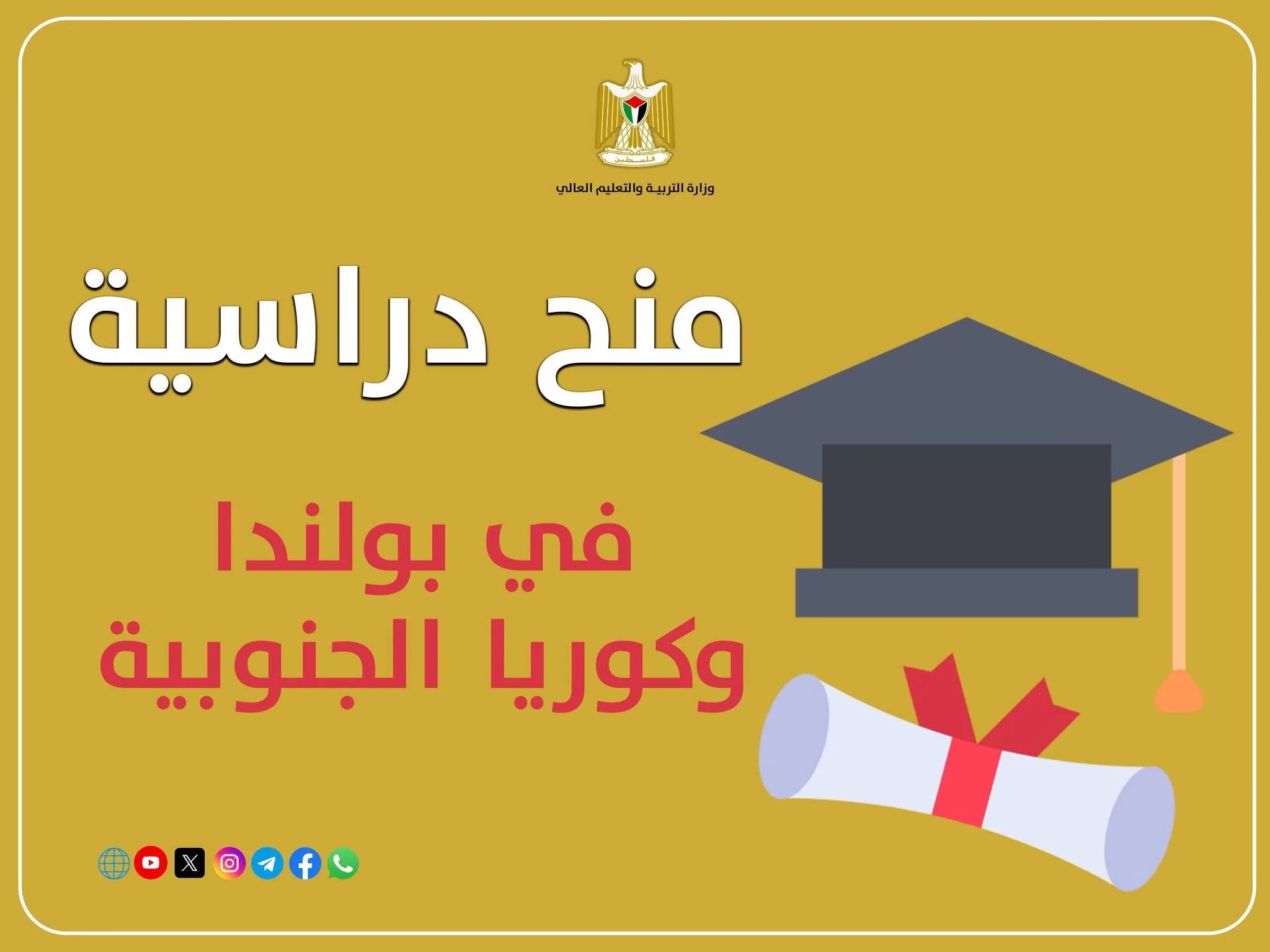 التعليم العالي تعلن عن منح دراسية في بولندا وكوريا الجنوبية للعام الدراسي 2026/2027