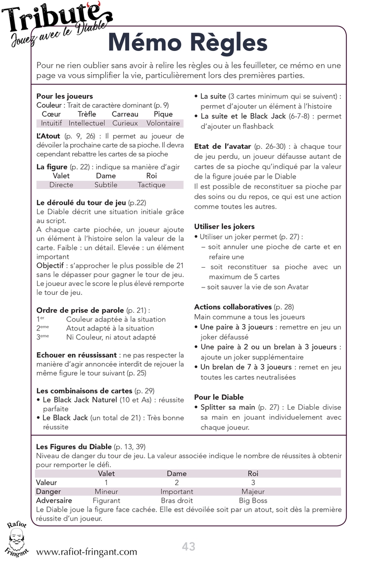 résumé des règles de Tribute