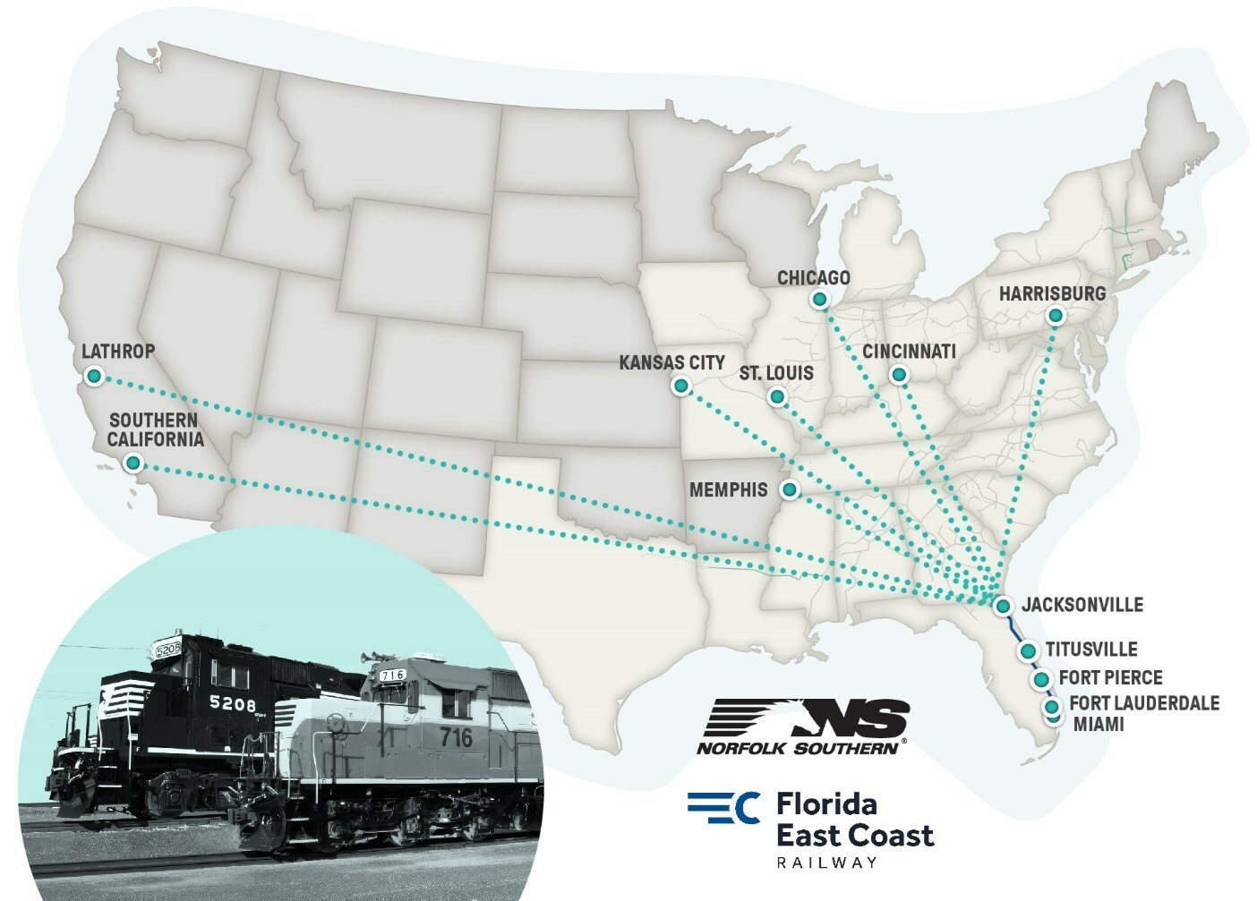 Norfolk Southern And Florida East Coast Railway Expand Intermodal Norfolk Southern FEC Map 