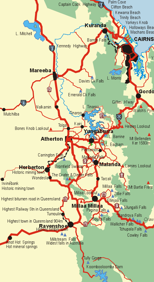 Atherton Tablelands Map Tropical Rainforest North Queensland TABLEL1.