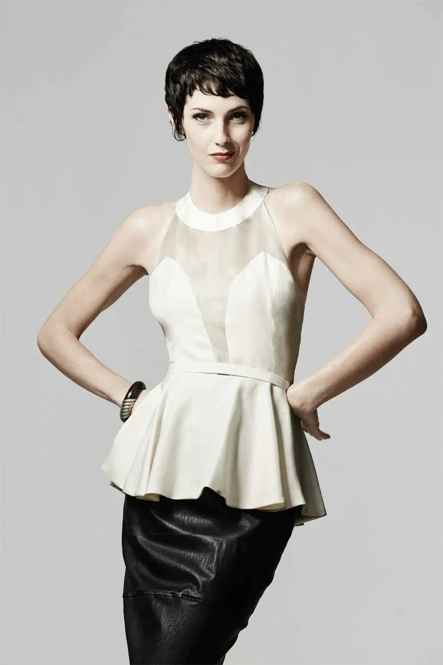 Stunning Peplar Top Sewing Pattern - Plunging neckline, halter neck, kick-out peplum. Available in multiple sizes. Ralph Pink Patterns