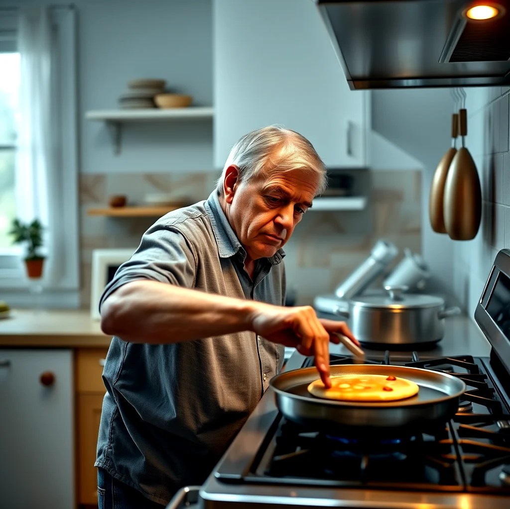 A man with a pancake