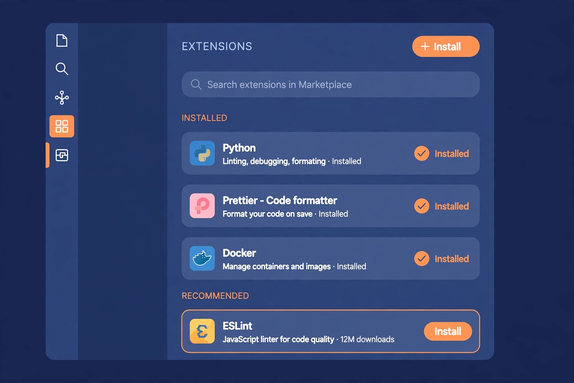 tampilan ekstensi vs code terpasang