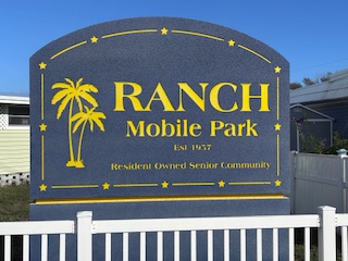 Ranch Mobile Park was incorporated in 1957 with 488 units. Resident owned senior community (55+) It is governed by a 7 member Board of Governors who are elected by the leaseholders. It has a club house with a capacity of 257, a covered shuffleboard court, two recreation halls, putting green, pond, Arboretum and a swimming pool with a pavilion.