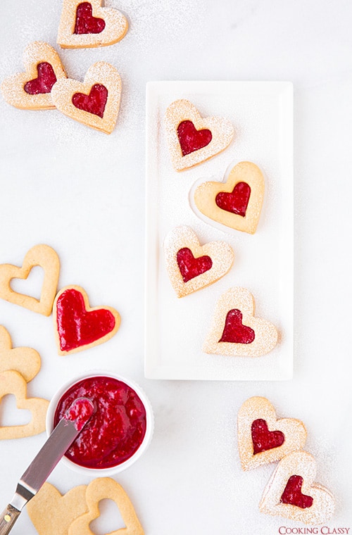 Heart shaped linzer cookie jam sandwich cookies