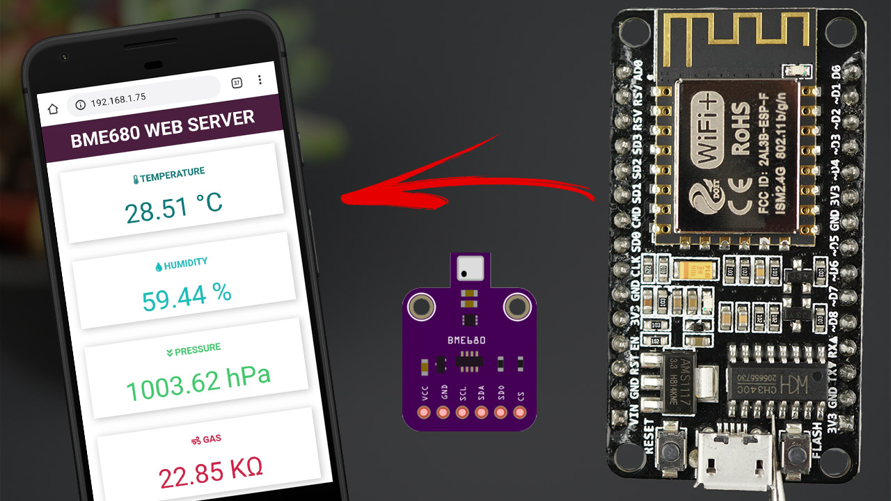 ESP8266 NodeMCU BME680 Gas sensor humidity barometric pressure ambient temperature gas air quality Arduino IDE Web Server