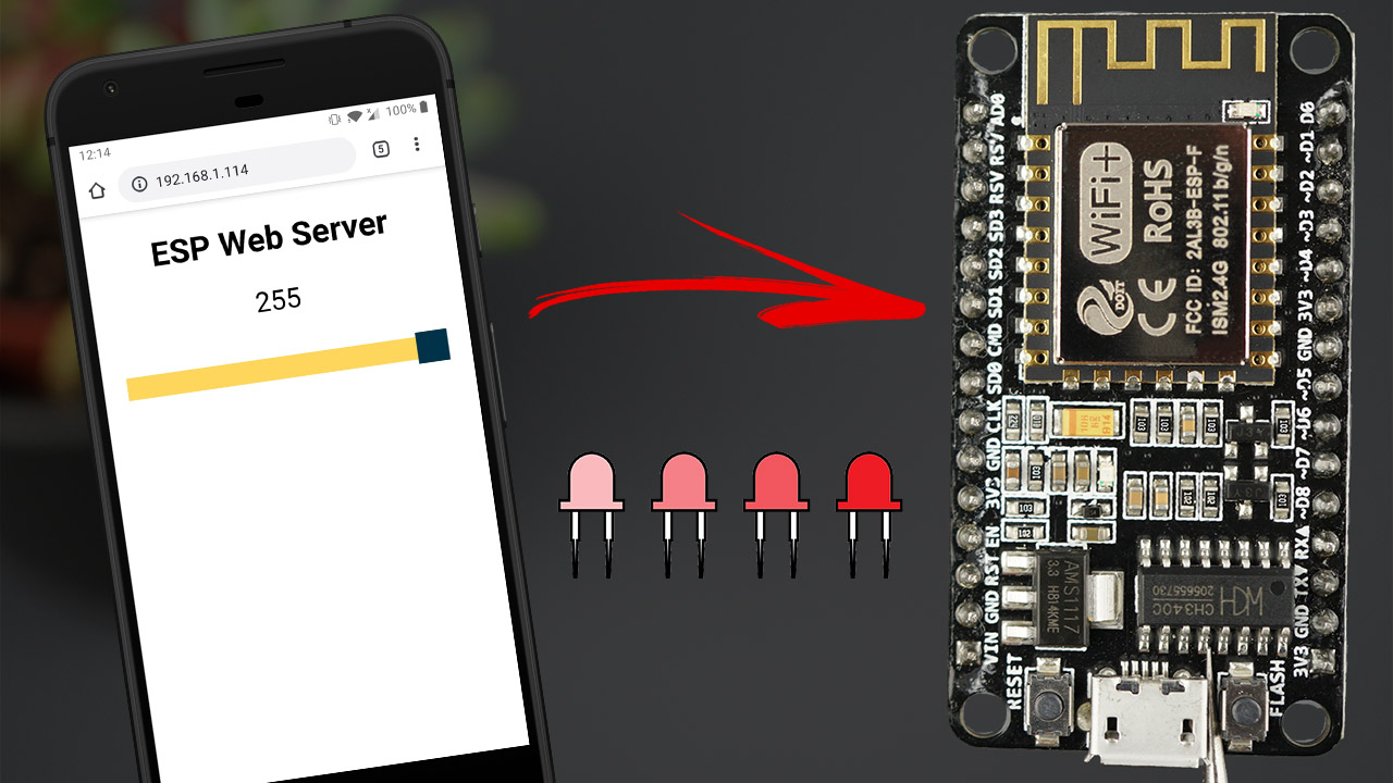 ESP8266 NodeMCU Web Server with Slider Control LED Brightness PWM using Arduino IDE