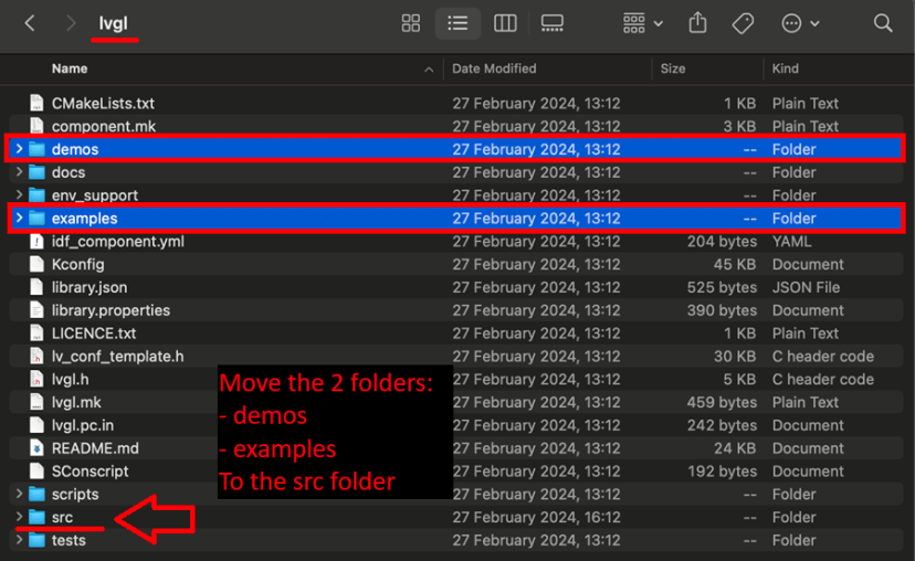 move examples demos to the src LVGL library Arduino IDE 2