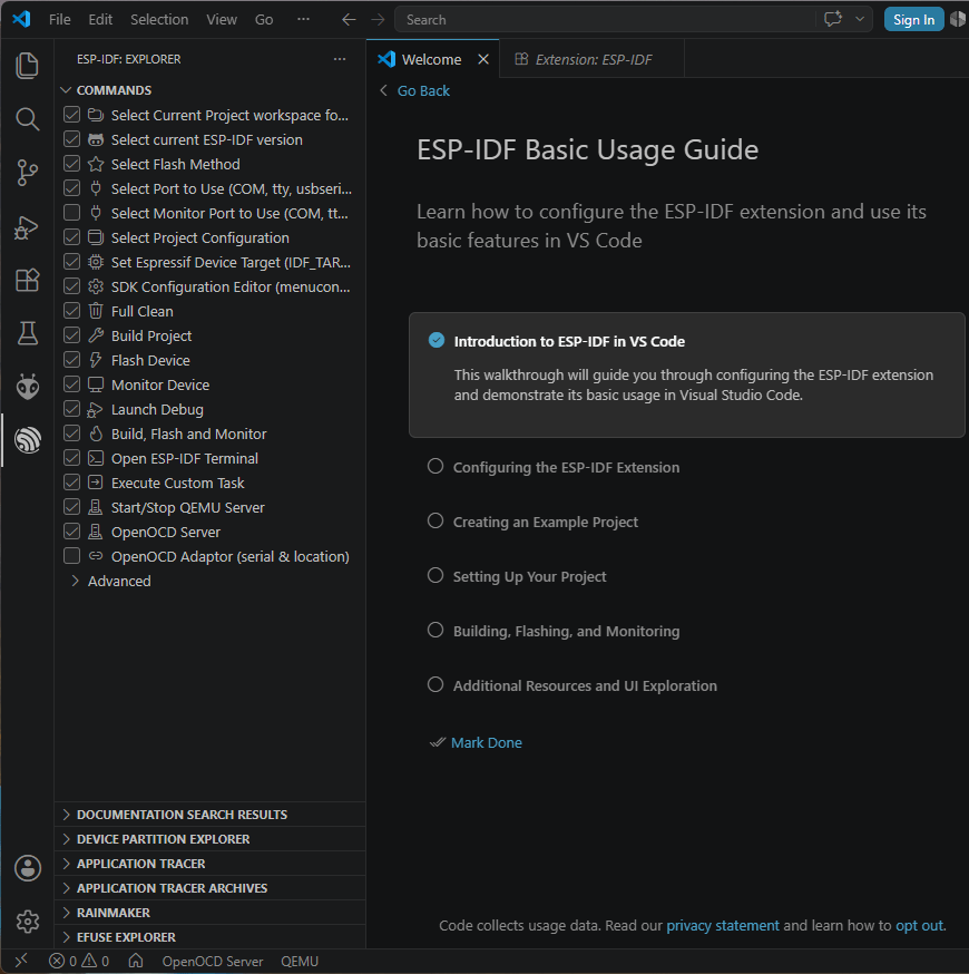 VS Code Installing ESP-IDF Extension Welcome Screen Windows