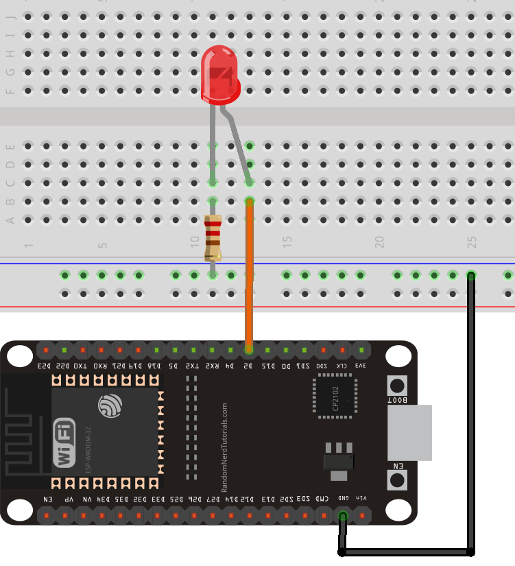 Circuit Diagram of an ESP32 connected to GPIO 2
