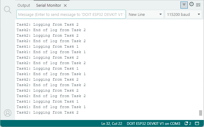 ESP32 Shared Serial Output with Mutex