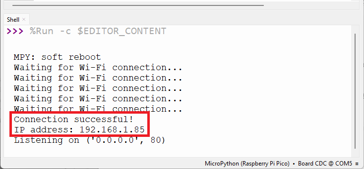 RPi Pico Connecting Successfully to Wi-Fi Network and printing its IP address