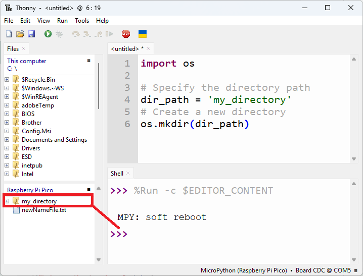 RPi Pico on Thonny IDE - Create new directory