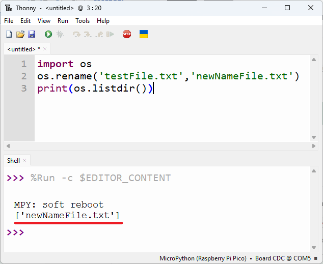 RPi Pico on Thonny IDE . Rename a File