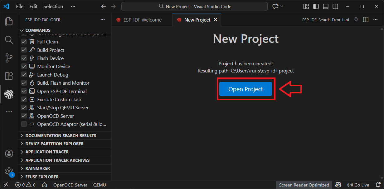 ESP-IDF ESP32 Open New Project Sample