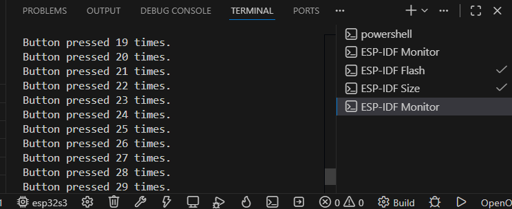 ESP32 Pushbutton ESP-IDF GPIO Interrupt Demonstration